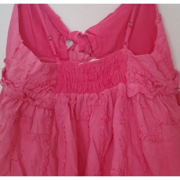 Islandhaze Pink Ruffled Elastic Back Front Keyhole Tie Size M Babydoll Top - Picture 4 of 8